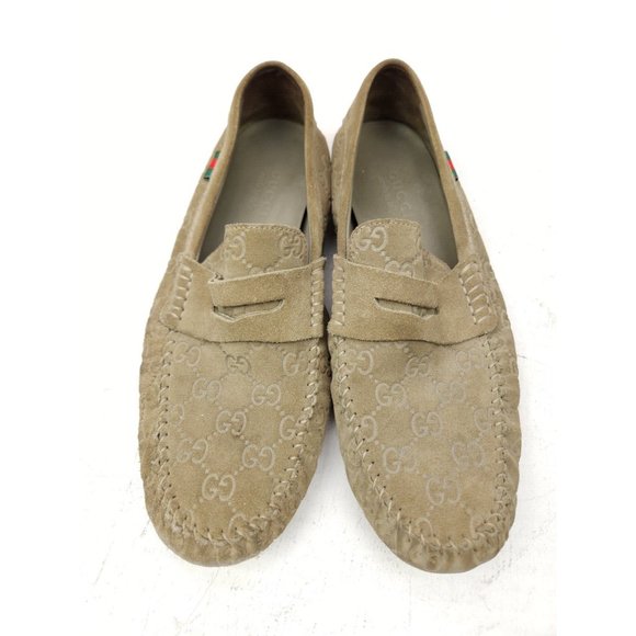Gucci Guccissima Suede Embossed GG Beige Driving Loafers Size 8.5 US 9-9.5 - Picture 8 of 14